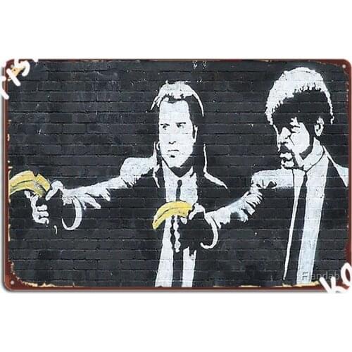 Banksy Pulp Fiction Poster Metal Plaque Party Wall Decor Wall Pub Custom Tin Sign Poster