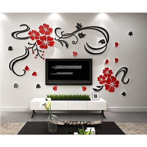 Free shipping 3D Flower vine Acrylic crystal wall stickers TV background wall Art DIY wall stickers Home decoration Waterproof