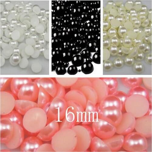 Free Shipping 50pcs/lot 16mm White/Ivory/Pink/Black Color Half Round ABS Imitation Pearl Bead Flat Back Scrapbook for Craft