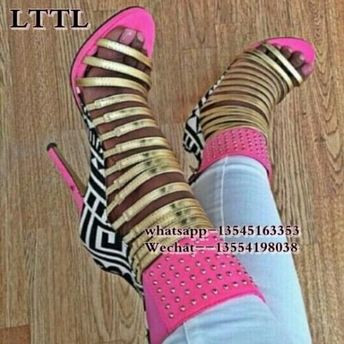 Summer Popular Fan-Shaped Cut Out Lace-up Dress Sandals High Heel Elegant Ladies Boots Thin Heel Dress Shoes Free Shiping