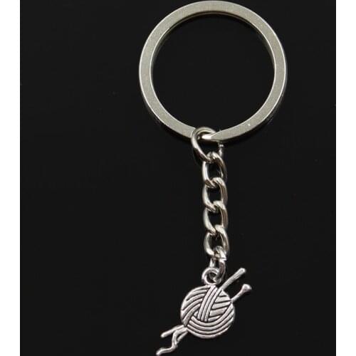 Fashion 30mm Key Ring Metal Key Chain Keychain Jewelry Antique Silver Color Plated Yarn Ball Knit Crochet 26x12mm Pendant