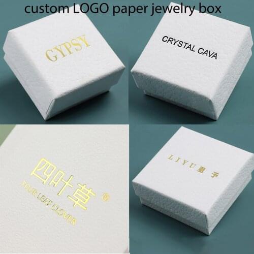 Texured White Paper Gift Box 5x5cm 7.5x7.5cm Jewelries Storage Necklace Earrings Bracelet Ring Foam Paper Boxes Bag Custom Logo