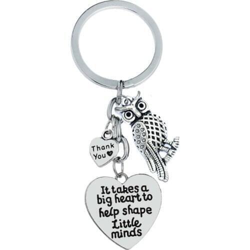 It Takes A Big Heart To Help Shape Little MInds Keyring Owl Pendant Thank You Love Heart Charm Keychains Teachers Day Gifts Hot