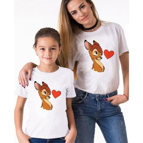 Disney Cartoon T Shirt For Father Mother Daughter Son Printed Bambi Love Cute Kids Children Tshirts Harajuku Family Matching Tee