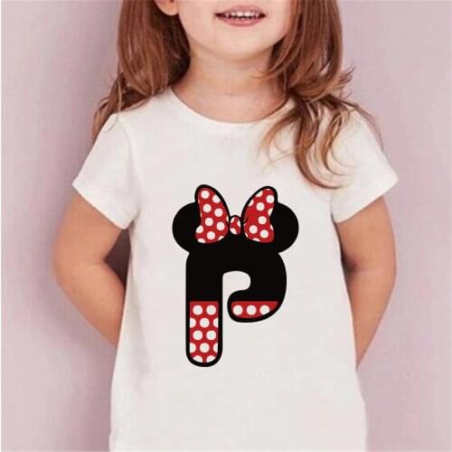 Disney Custom Name Letter Combination Kids' Tshirts Graphic Children Tee Tops Minnie Mouse Font P Q R S T Childrens T Shirts