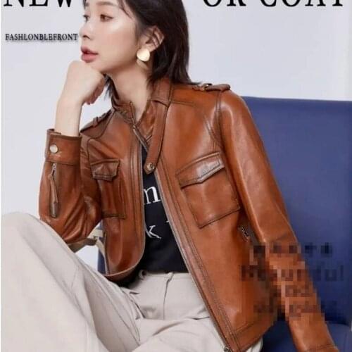 Spring Genuine Leather Jacket Women 2021 Fashion Real Sheepskin Coat Motorcycle Biker Jacket Female Sheep Leather Coat Y842