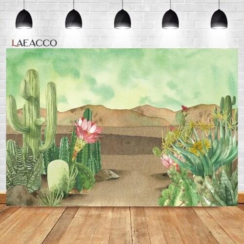 Laeacco Cactus Floral Backdrop Summer Tropical Desert Natural Scenery For Baby Shower Portrait Customized Photography Background