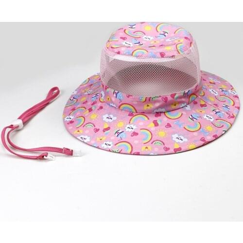Summer Hat Pink Girl Sun Beach Wide Brim String Caps Netting Rainbow UV Protection Outdoor Accessory For Baby Toddlers Swimming
