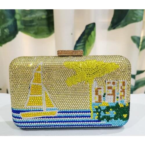 Best Quality Crystal Multicolored Clutch Party Wedding Crystal Clutches Bag Fashion Women Wedding Bridal Shoulder ChainHandbags