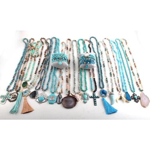 MD Wholesale 20pc Blue Mix Color Necklace / Bracelet Set Fashion Boho Jewelry For Women Bohemian Necklaces Gift