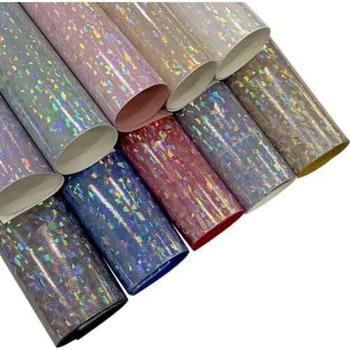 135*30cm Broken Glass Design Metallic Laser Holographic Faux Leather Fabric Sheet fot Making Shoe Upper/Bag/DIY Accessories