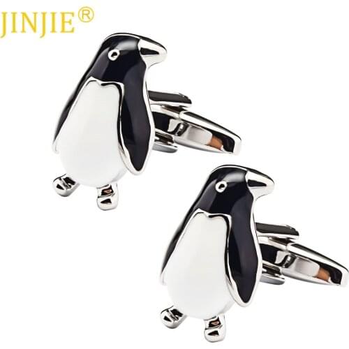 Lovely BLACK WHITE penguin Design Sliver Color Cufflinks Fancy Gifts French Cuff Links For Men Jewelry Wholesale
