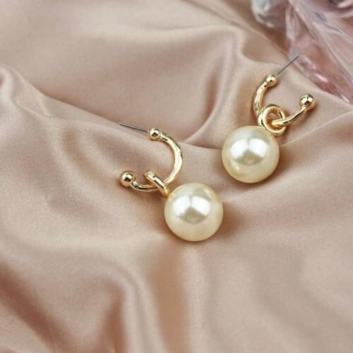 Fashion Simple Open Imitation Pearl Earrings Gold Color Pearl Bead Pendant Dangle Earrings For Women Girl Wedding Party Jewelry