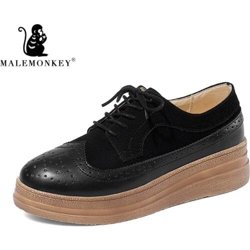 Male Monkey Fashion Women Oxfords Flats Platform Shoes Leather Fringe Lace Up Brogue Shoes Brand Creepers Heels Ladies Shoes