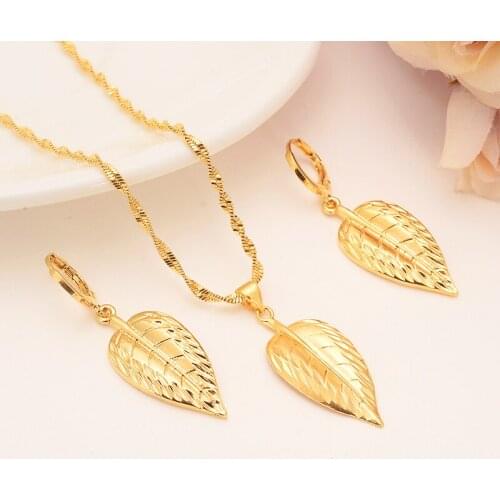 Gold Necklace Earring Set Women Party Gift big Leaf Jewelry Sets daily wear mother gift DIY charms women girls Fine Jewelry