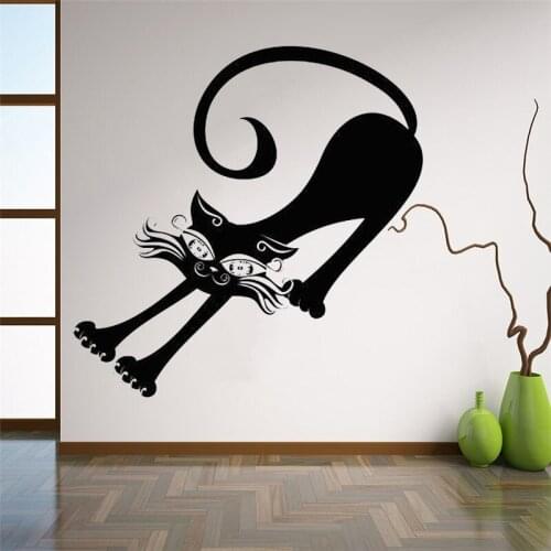 Wall Vinyl Decal Removable Little Black Cat Stretches Elbow Sharp Paw Kids boys Room Decor waterproof Decals HY1295