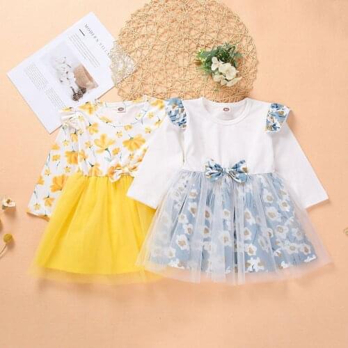 Girls clothes girls dresses spring and autumn season 2021 fashion flying sleeve stitching long-sleeved mesh skirt