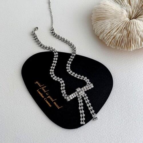 TIMEONLY Delicate Bling Bling Rhinestones Bowknot Choker Necklaces Korean Style Elegant Necklace for Women Lady Wedding Jewelry