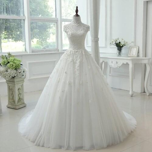 Bruidsjurken High Neck Plus Size Wedding Dress Ivory Tulle Vestido de Noiva Princesa Luxury Robe de Mariage Bridal Gown