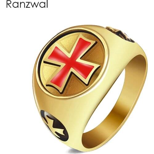Ranzwal 316L Stainless Steel Cross Rings for Men Women Punk Knights Templar Cross Ring Jewelry US SIZE 7~14