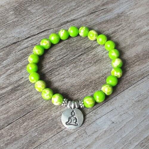 DIY Handmade Jewelry Light Green Stone Strand Bracelet Yoga Buddha Chakra Mala Bracelet Women Men Beaded Charm Bracelet