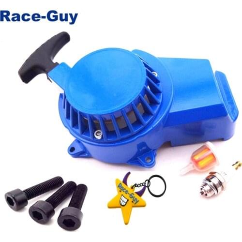 Blue Aluminum Recoil Pull Starter + L7T Spark Plug + Fuel Filter + Screw Bolts For 47cc 49cc 2 Stroke Engine Mini Moto Dirt Kids