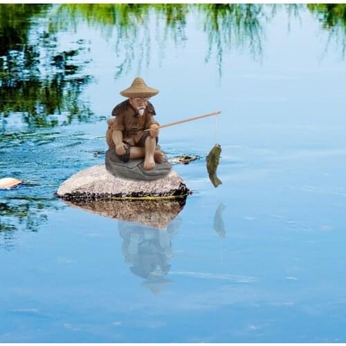 The Elder Fishing Sculpture Simulation 3d Fisherman Resin Statue Realistic Art Crafts Model Desktop Decoration Home Garden Decor