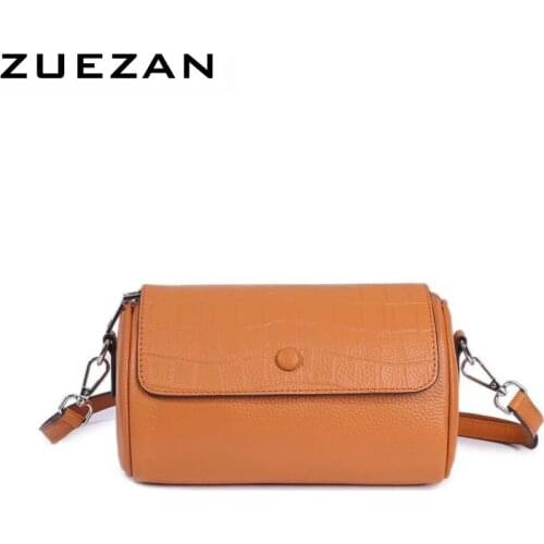 Flap Bag, Barrel Shaped, 100% Real Cows skin, Women Genuine Leather Messenger Bag, Female Shoulder Cross-body Bag, T033