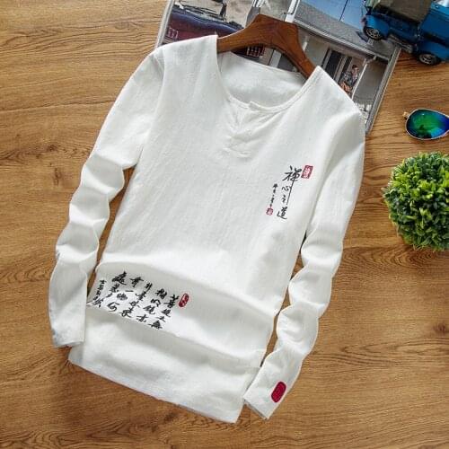 2021 spring Chinese wind embroidery cotton long sleeve T-shirt Comfortable loose big yards T-shirt