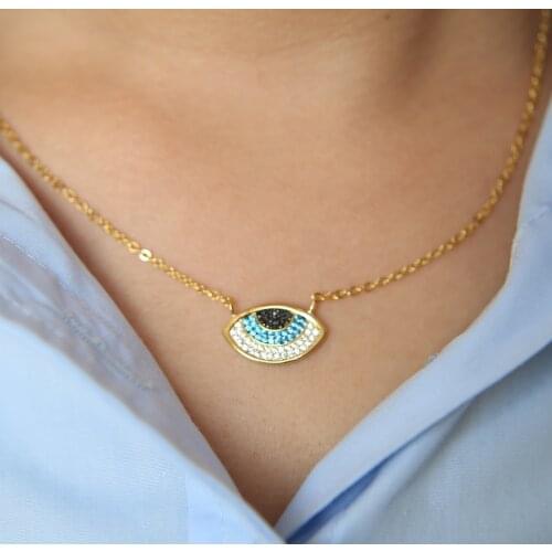 High quality 2017 summer new arrive 3 colors evil eye fashion gold color women necklace jewelry