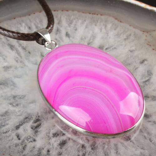Charm 40X30MM Fuchsia Botswana Stripe Onyx Stone Oval Bead Pendant 1PCS