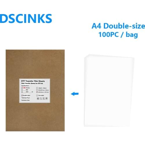 100U Thichness 100PC A4 PET Film inkjet printing film DTF film transparent Double Sided Adhesive Film transfer DTF printing