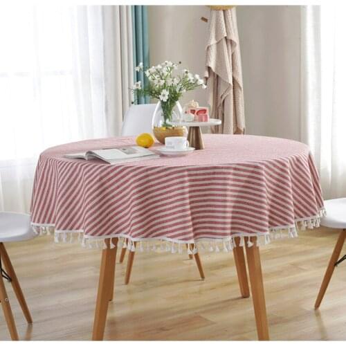 150CM Round Tablecloth Japanese Striped Tassel Table Cloth Linen Rectangle Dinning Table Cover Home Decorative Party Tapete