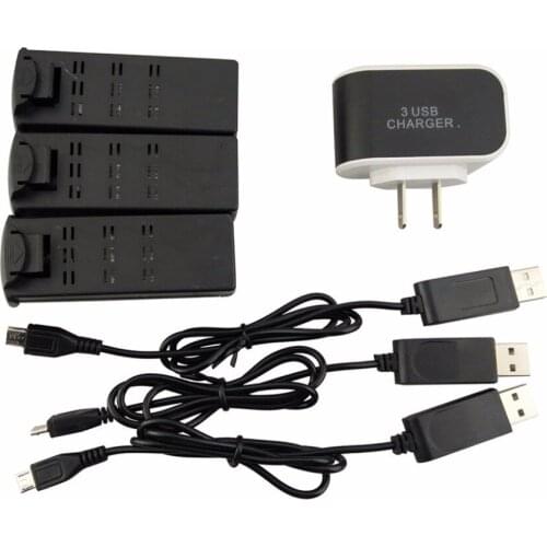 3PCS 3.7V 800mAh Lithium Battery + USB Charging Cables for YH-19 YH-19HW Folding RC Quadcopter Spare Parts