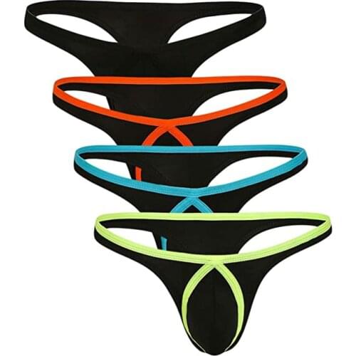 4Pack Mens Nylon Underwear Thong Ice Silk Bikini Briefs G-String T-Back Undies