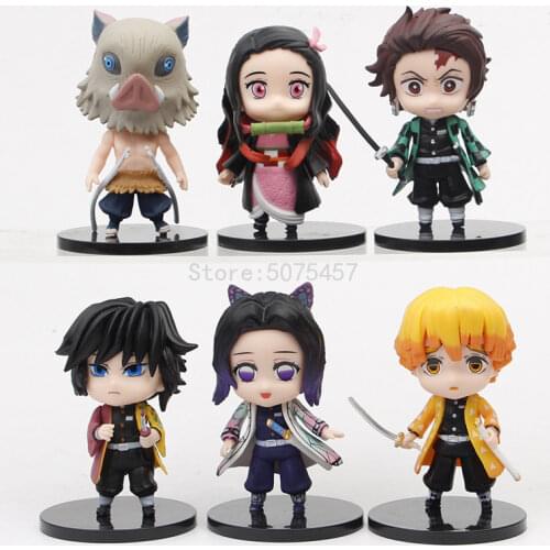 6pcs/set Kimetsu No Yaiba Anime Figure Kamado Tanjirou Agatsuma Zenitsu Action Figure Demon Slayer Kamado Nezuko Figurine Model