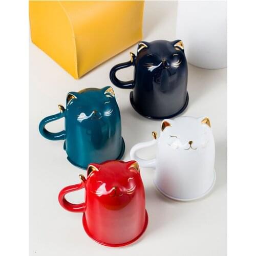 Water Coffe Home Office Cup Animal Shape Fortune Cat With Multi Function Gift Tissue Box Creative Gold Painted Enamel Pattern