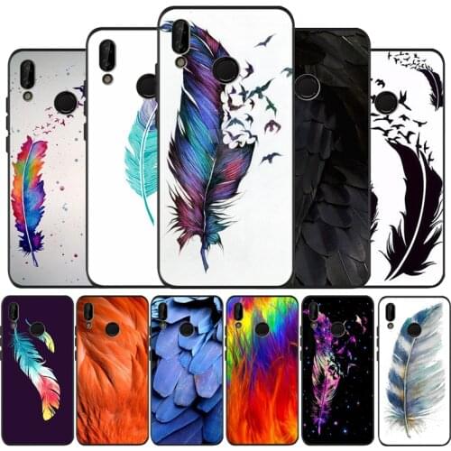 Feather Color black Silicone soft Phone Case for huawei P40 P30 P20 P10 Pro P9 Lite Psmart 2019 Y6 Y9 cover