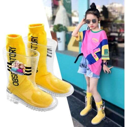 Disney childrens cartoon Mickey Mouse Frozen Princess rain boots boys and girls non-slip soft-soled rain boots water shoes