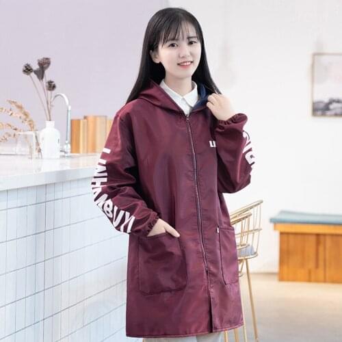 Apron plus velvet waterproof oil-proof hood coat winter adult female fashion work clothes home kitchen long sleeve men custom