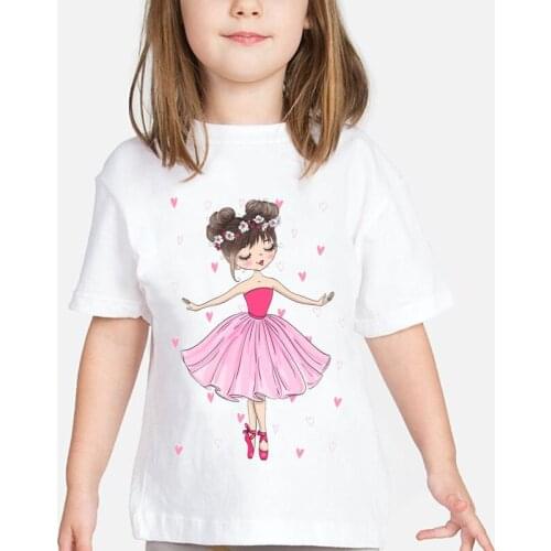 2021 T-shirt For Girls Ballet Dancer Pink Love Print Tshirt Girls Kawaii Kids Clothes Birthday Gift Tops For Girls Harajuku Shir