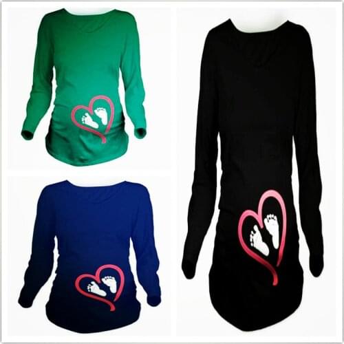 Cotton Maternity T-Shirt Blouses Long Sleeve Funny Feet Pregnancy Clothes for Pregnant Women Shirt Tops Tees Maternity Clothing