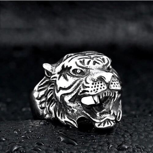 316L Stainless steel steam ram Men punk ring Tiger head Powerful Skull man Band gothic rings Jewelry Gift For Him