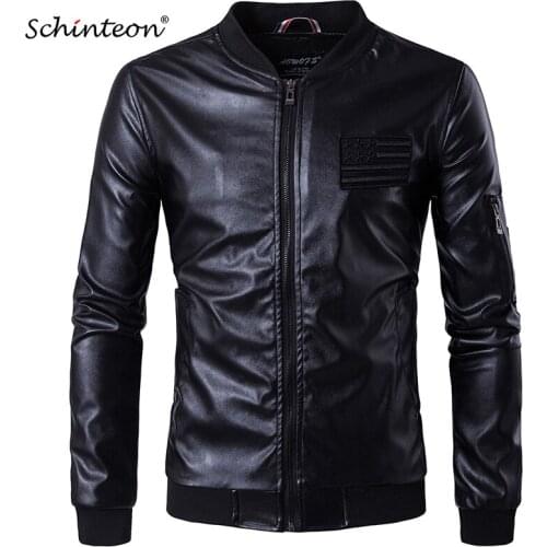 New Arrival Men Leather Jacket Air Force Flight Clothing Motorcycle Soft PU Leather Coat Black Stand Collar Over Size