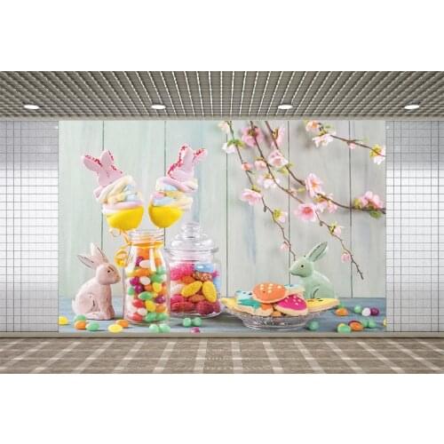Lyavshi Spring Flowers Bud Easter Bunny Eggs Dessert Candy Wood Board Party Baby Photo Background Photography Backdrops