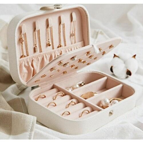 Korean Style Fresh And Simple Girl Earrings Plate Jewelry Box Protable Leather Earrings Ring Multi-function Jewelry Storage Box