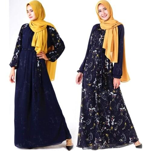 Fashion Womens Wear Dress Chiffon Two-Sided Printed Dress Long Dress islamic clothing women muslim muslim sets hijab