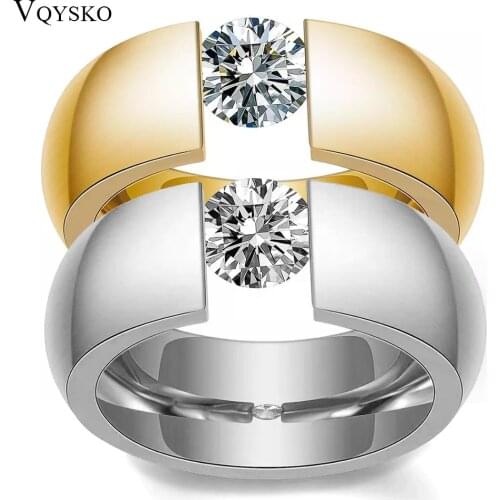 Fashion 316L Stainless steel Channel Wide Wedding Ring With CZ Zircon Bright Elegant Engagement Rings for Women Party Jewelry