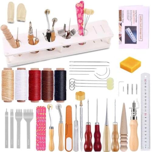 LMDZ 39 Pieces Leather Tooling kit, Leather Working kit,Leather Working Tools with Scratch Wire Wheels, Leather Groover