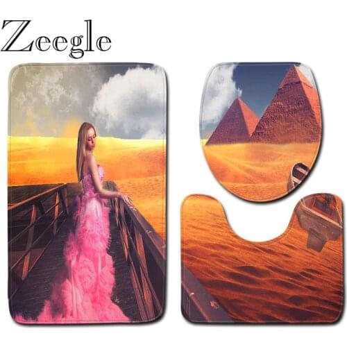 Zeegle Bath Mat Set Non-slip Bathroom Mats Shower Rug Absorbent Foot Mat Toilet Rug 3D Printed Bathroom Carpet Set